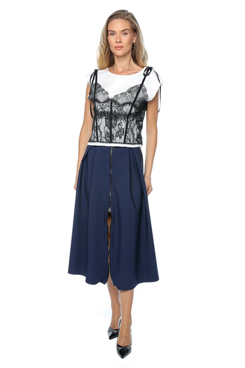 Top cu aplicatii din dantela, Muse Mark, Vascoza, Negru, Alb