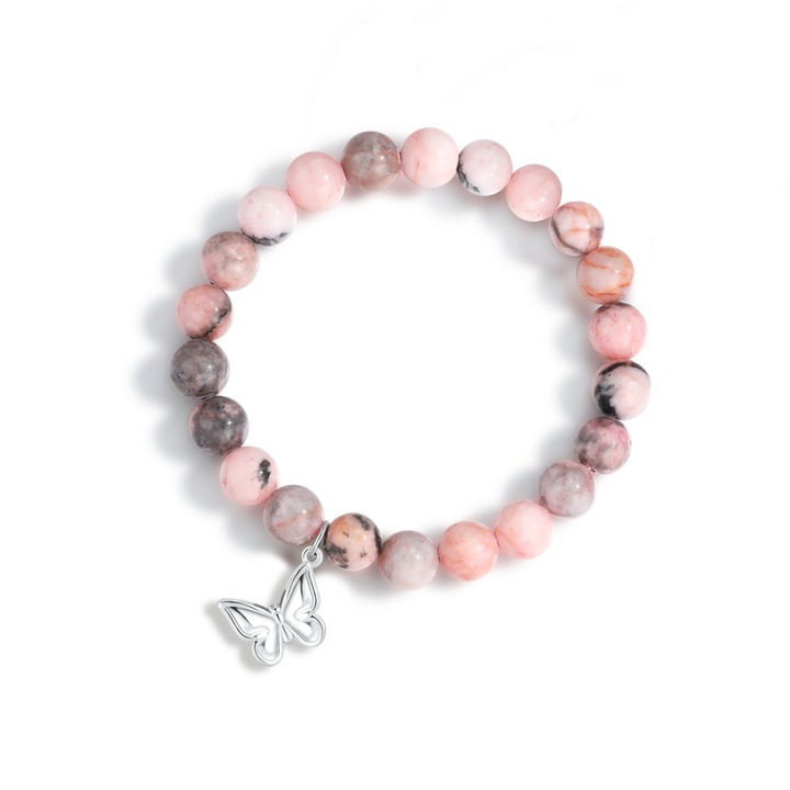 Гривна GORMUR розов естествен енергиен камък с подаръчна кутия – гривна за енергийно изцеление, подарък за партньори и съпруги: раждане, дипломиране, Коледа