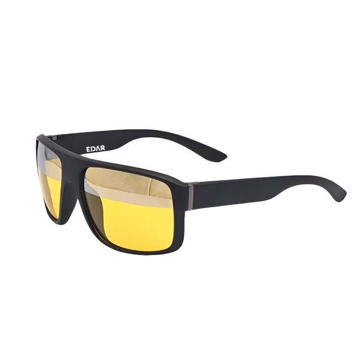 Ochelari De Soare EDAR, Ideal Pentru Condus, Pentru Femei/Barbati, Polarizati, Protectie UV 400, Toc Inclus, Lentile Galbene Fumurii+ Toc Inclus, Negru