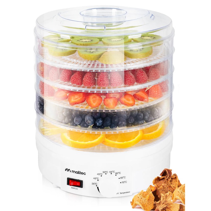 Deshidrator pentru fructe si legume, 5 nivele, 500 W, MalTec 113379