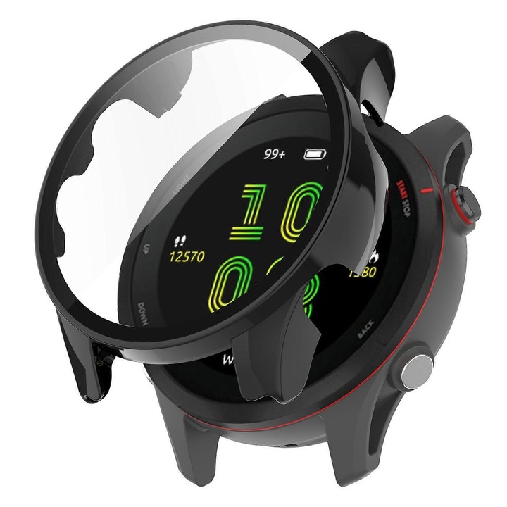 Калъф за смарт часовник Garmin Forerunner 255, закалено стъкло, 47.8 мм, черен