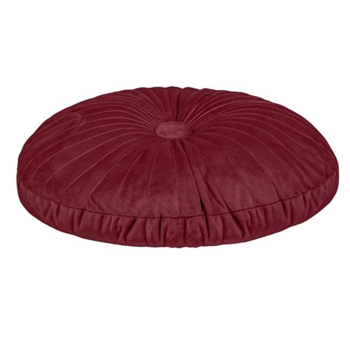Perna decorativa rotunda din velvet Rosu inchis, cu nasture, Ø35 cm, pentru canapea