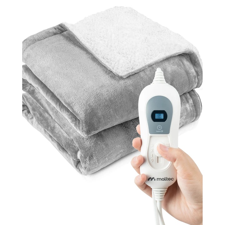 Elektromos takaró fűtéssel, időzítővel és távirányítóval, 120 W, 180 x 130 cm, szürke, MalTec 113467