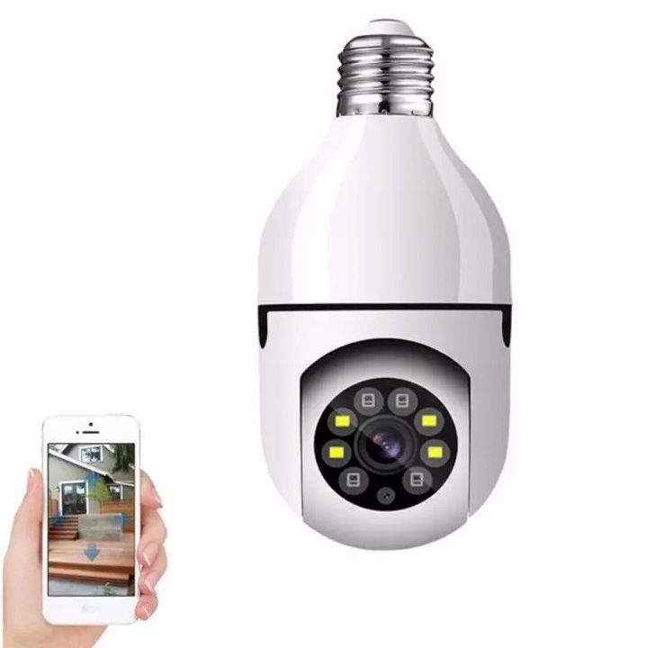 Ротационна камера за наблюдение E27, Onshop, WiFi, Full HD, бяла, пълен комплект