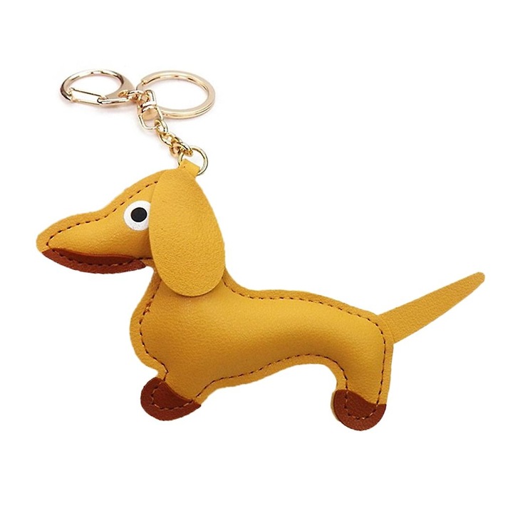 Breloc cu caine, model Dachshund, multicolor, din piele PU, usor de purtat