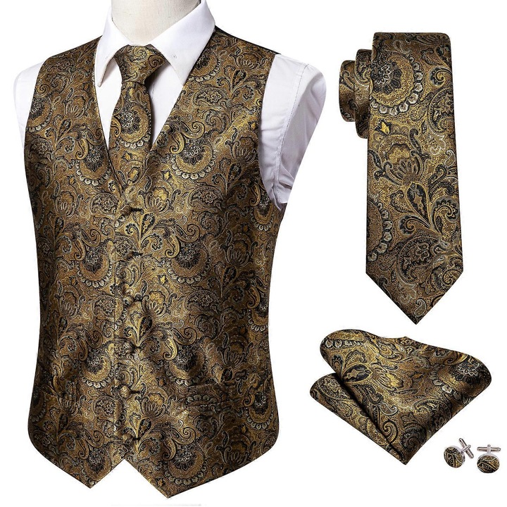 Set vesta barbati, Barry Wang, 16 culori, matase, model paisley, fara maneci, dimensiune US L