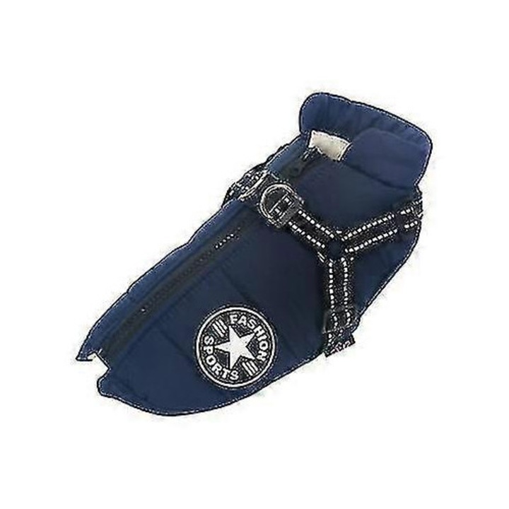 Jacheta pentru caini cu ham, impermeabila, 4XL, albastra, pentru caini mici si medii