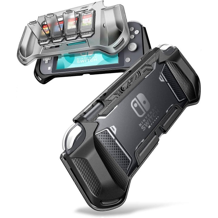 Калъф за Nintendo Switch Lite, 4 слота за игри, TPU защита, черен