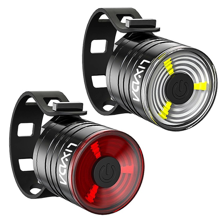 Lixada kerékpár lámpa, LED, 200 lumen, 3 világítási mód, piros-fehér, 27.5x26mm, 1 db.