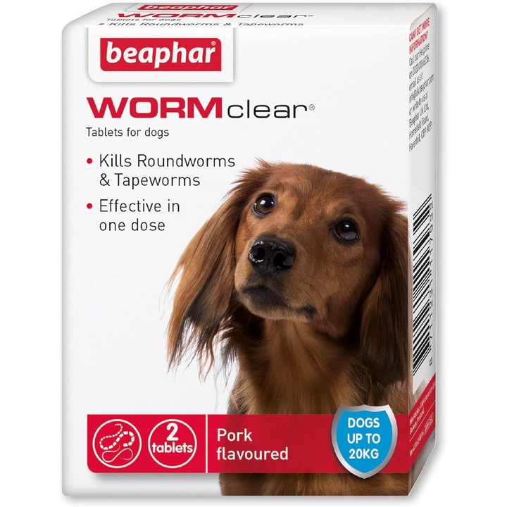 Tablete antiparazitare Beaphar WORMclear pentru caini, 2 tablete, aroma de porc, pentru caini pana la 20kg