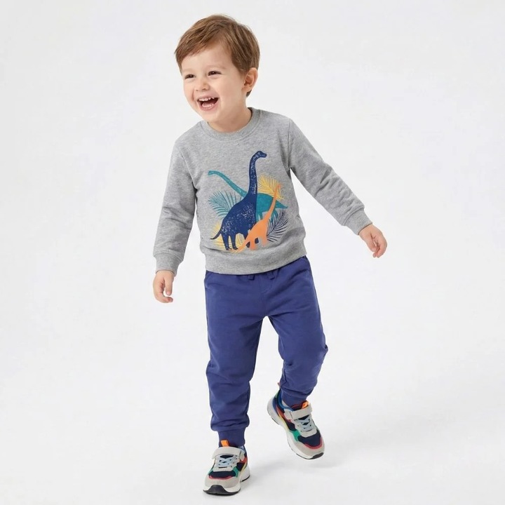 Compleu baieti din bumbac 100%, Trening confortabil, Kidohug, Gri | Albastru
