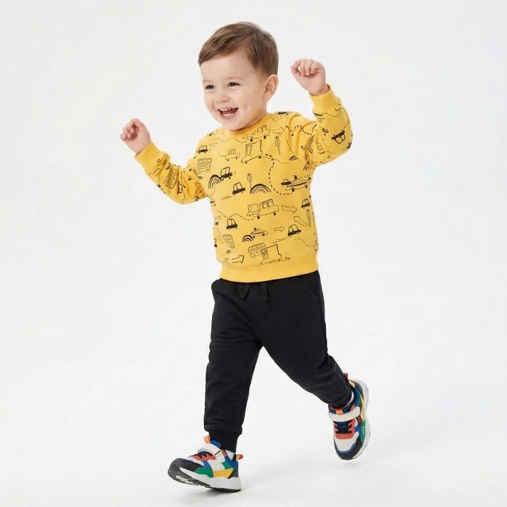 Compleu baieti din bumbac 100%, Trening confortabil, Kidohug, Galben | Negru