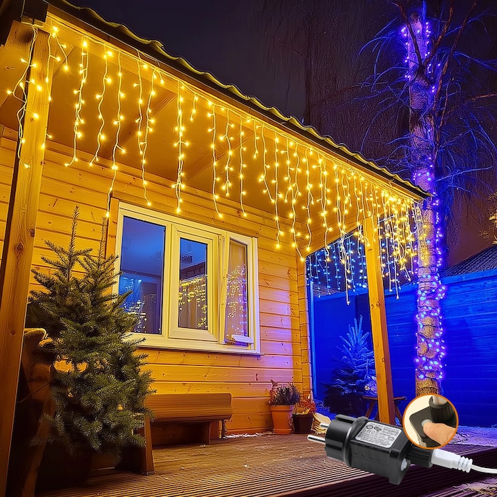 Cortina LED DA LIGHT "Ice Rain", 15m, 400 LED-uri, alb cald, interior/exterior