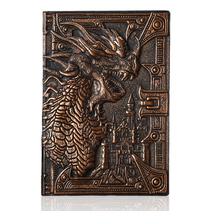 Agenda retro, Modele dragon, piele PU, format A5, 100 de foi, inalta calitate, ingrosat si rezistent la rupere, relieful 3D elegant, lucrat Manual, marcator de pagina cu fasie, usor de utilizat, 21.5x14.5cm