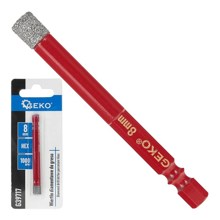 Burghiu diamantat Geko G39717, 8 mm, HEX 1/4'', adâncime 36 mm, lungime 81 mm