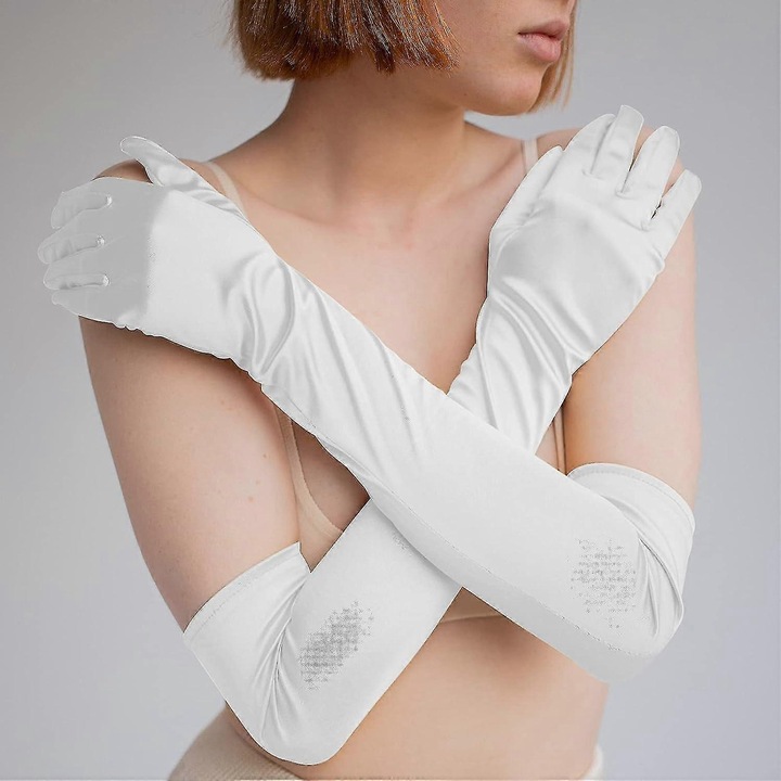 1 pereche de manusi de cot din satin, manusi de seara, manusi elegante din matase, manusi de opera pentru doamne, manusi de nunta din satin, manusi rosii Flapper