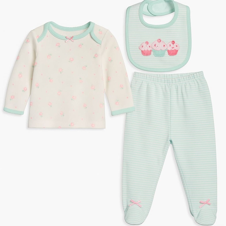 Compleu fetita Little Me 3 piese bumbac, vernil, 68 cm