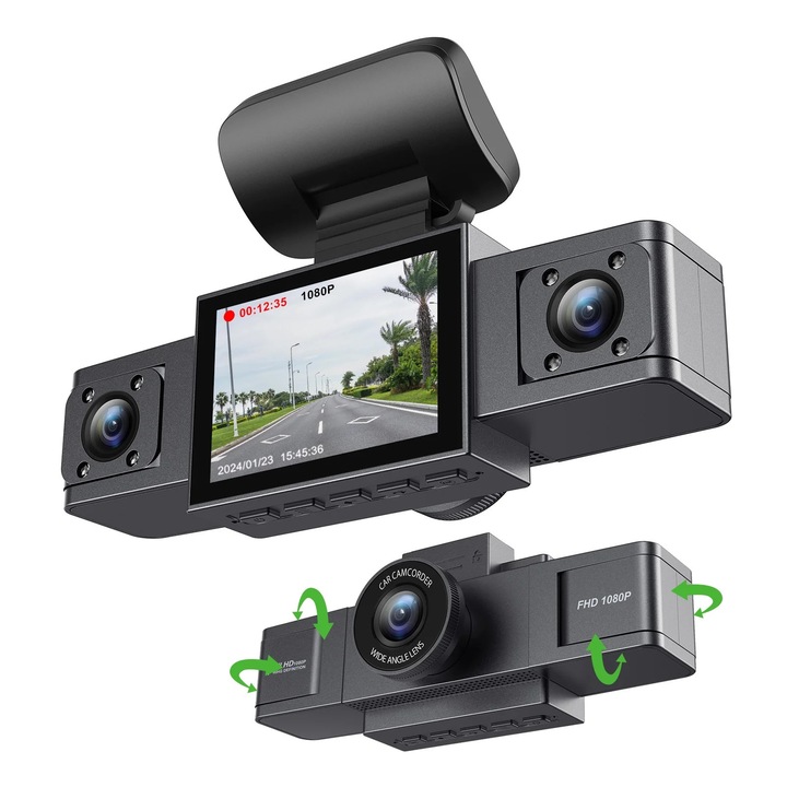 Camera auto DVR, inregistrator video, 1080P, noapte, dual, negru, cu card de memorie 32GB