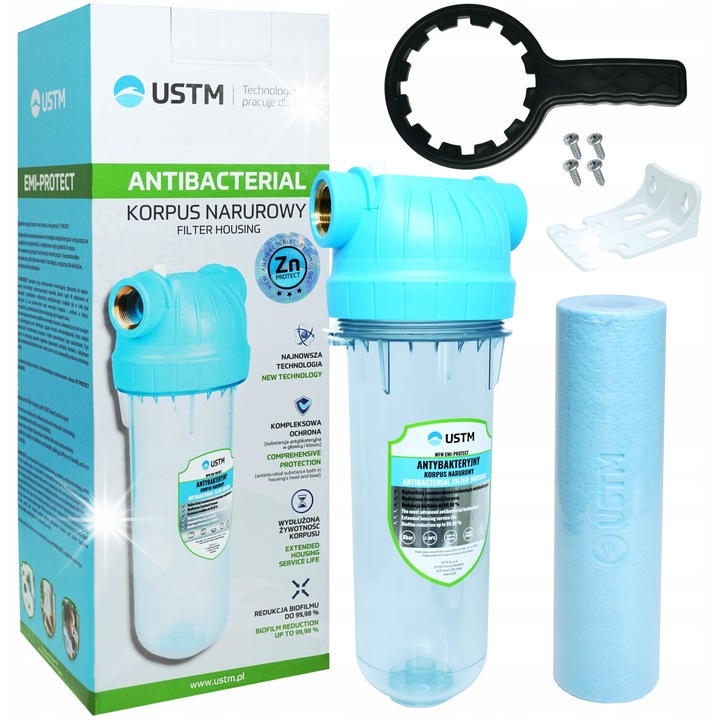 Vízszűrő rendszer, UST-M, antibakteriális csőtest aktív cinkkel, 2 db 3/4-es csatlakozóval, 10''