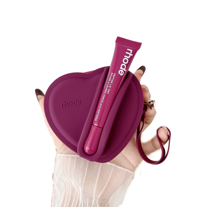 Rhode tárolótáska, szív alakú, szilva színű, ajakfénnyel