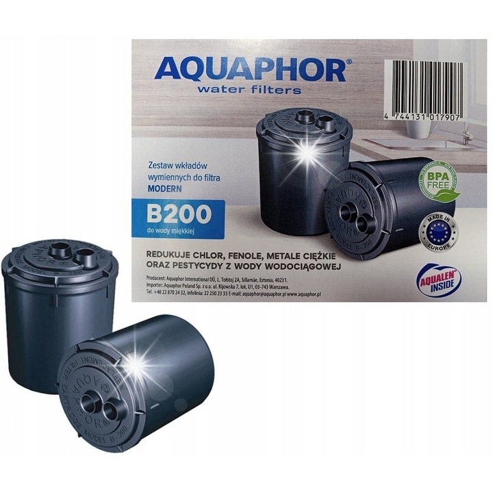Комплект 2 броя филтърни патрони Aquaphor B200 за система MODERN, нормална вода, 4000л, 12 месеца