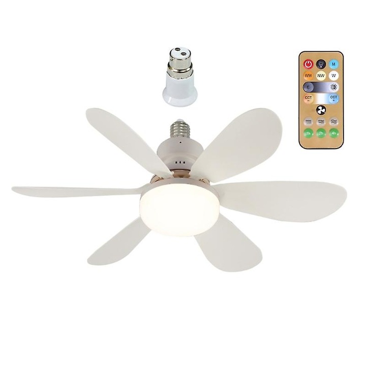 Ventilator de tavan cu lumini, 520mm, 3 viteze, alb, cu telecomanda