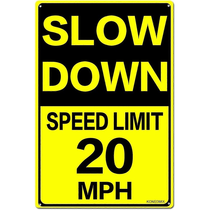 Semn de circulatie metalic "Reduceti viteza 55 MPH", set de 2 bucati, 12x16 inch, galben/negru