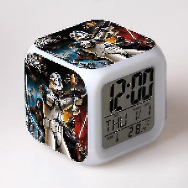 Ceas decorativ LED multifunctional, Star Wars, 7 culori, 8x8x8cm