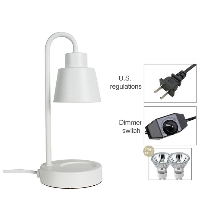 Veioza cu incalzitor de ceara, design modern, alb, 26x11cm, set cu 2 becuri