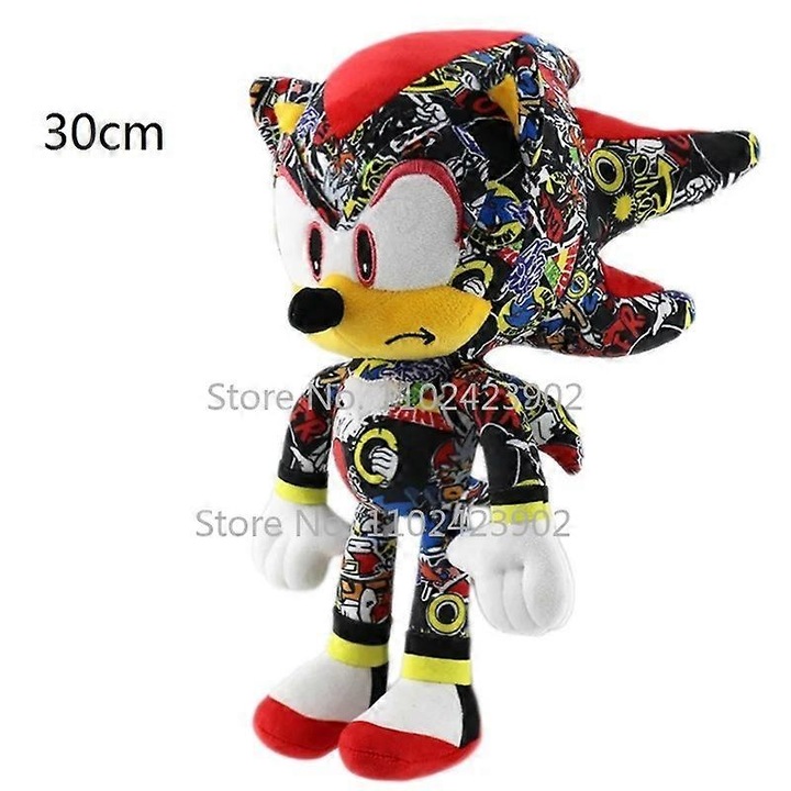 Jucarie de plus Sonic, 30cm, umplutura din bumbac, graffiti, multicolor