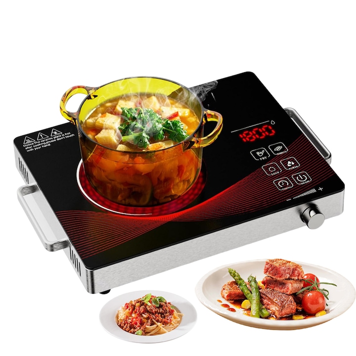 Plita Electrica, Suness, 1800 W, incalzire si racire rapida, moduri multiple de gatit, Usor de ajustat, functionare sigura, usor de curatat, otel inoxidabil, Potrivit pentru acasa, 41 * 29, 5 * 6 cm, Negru