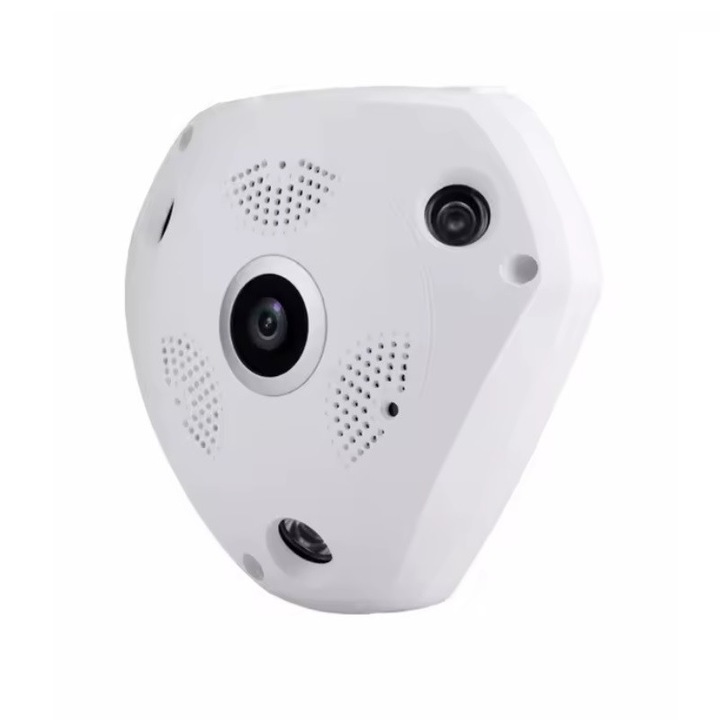 360° IP 3MP WiFi панорамна камера, широкоъгълен Fisheye, детекция на движение, контрол чрез приложение, Onshop, бял
