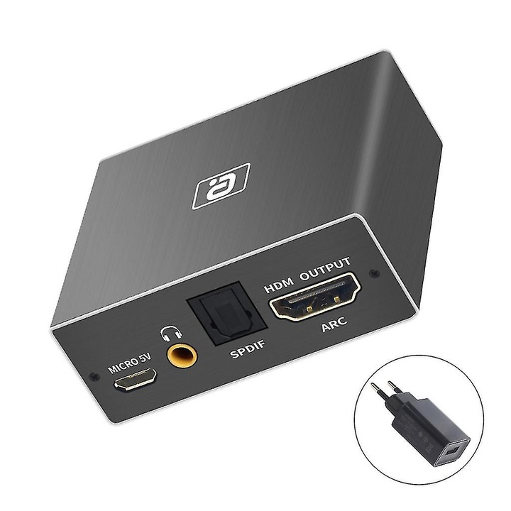 Аудио екстрактор HDMI ARC, 4K, 3D поддръжка, комплект с USB кабел и оптичен аудио кабел, EU Plug