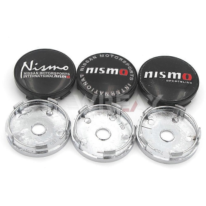 Set 4 capace roti 56mm Nismo pentru Nissan, aluminiu, argintii