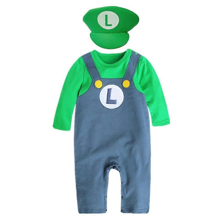 Salopeta copii, costum Mario Bros, bumbac, verde