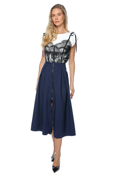 Fusta midi cu fermoar, Muse Mark, Vascoza, Albastru, Bleumarin