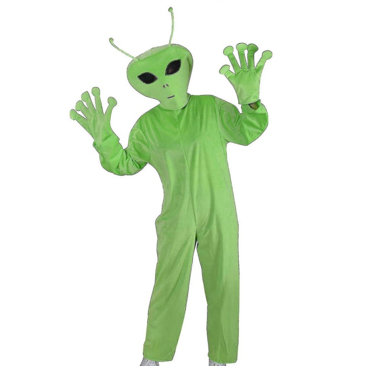 Costum de Halloween Cosplay Alien Verde ET Set 2023, dimensiune XL, pentru copii