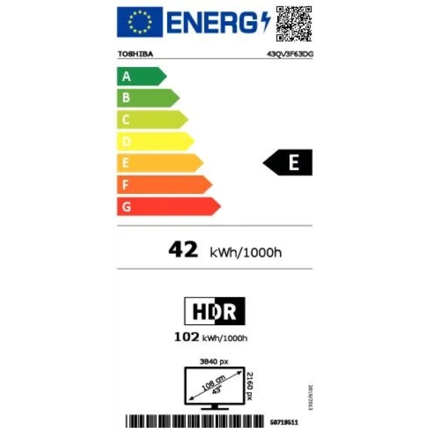 Televizor QLED Toshiba 127 cm 50" 43QV3F63DG, Ultra HD 4K, Smart TV, WiFi, CI+