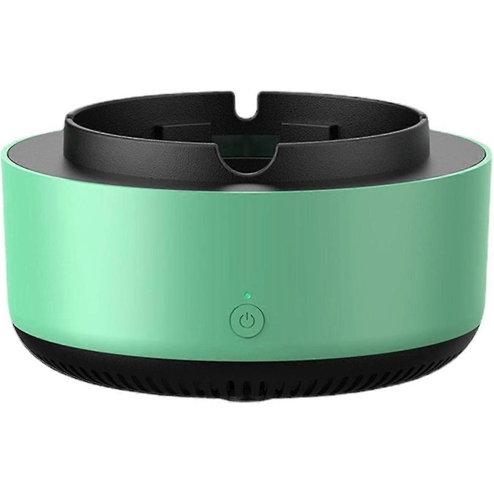 Scrumiera fara fum cu purificator, design inteligent, verde, 360° aspiratie, set cu tableta de aromaterapie