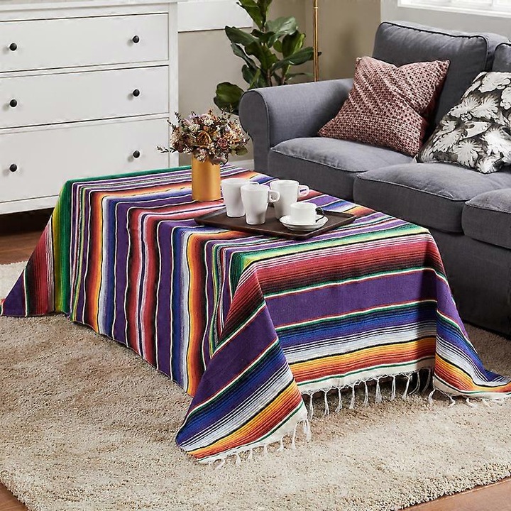 Patura mexicana, 130x170cm, multicolor, din bumbac, cu franjuri, pentru petreceri si decorare