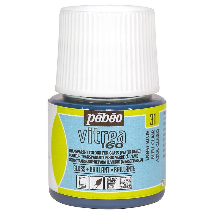 Vopsea pe baza de apa pentru sticla, Pebeo, Vitrea 160, 45ml, albastru deschis