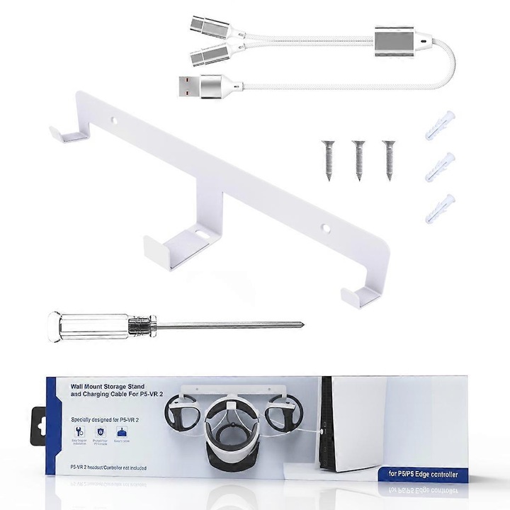 Suport VR pentru PS VR2, cu cablu de incarcare si suruburi, alb