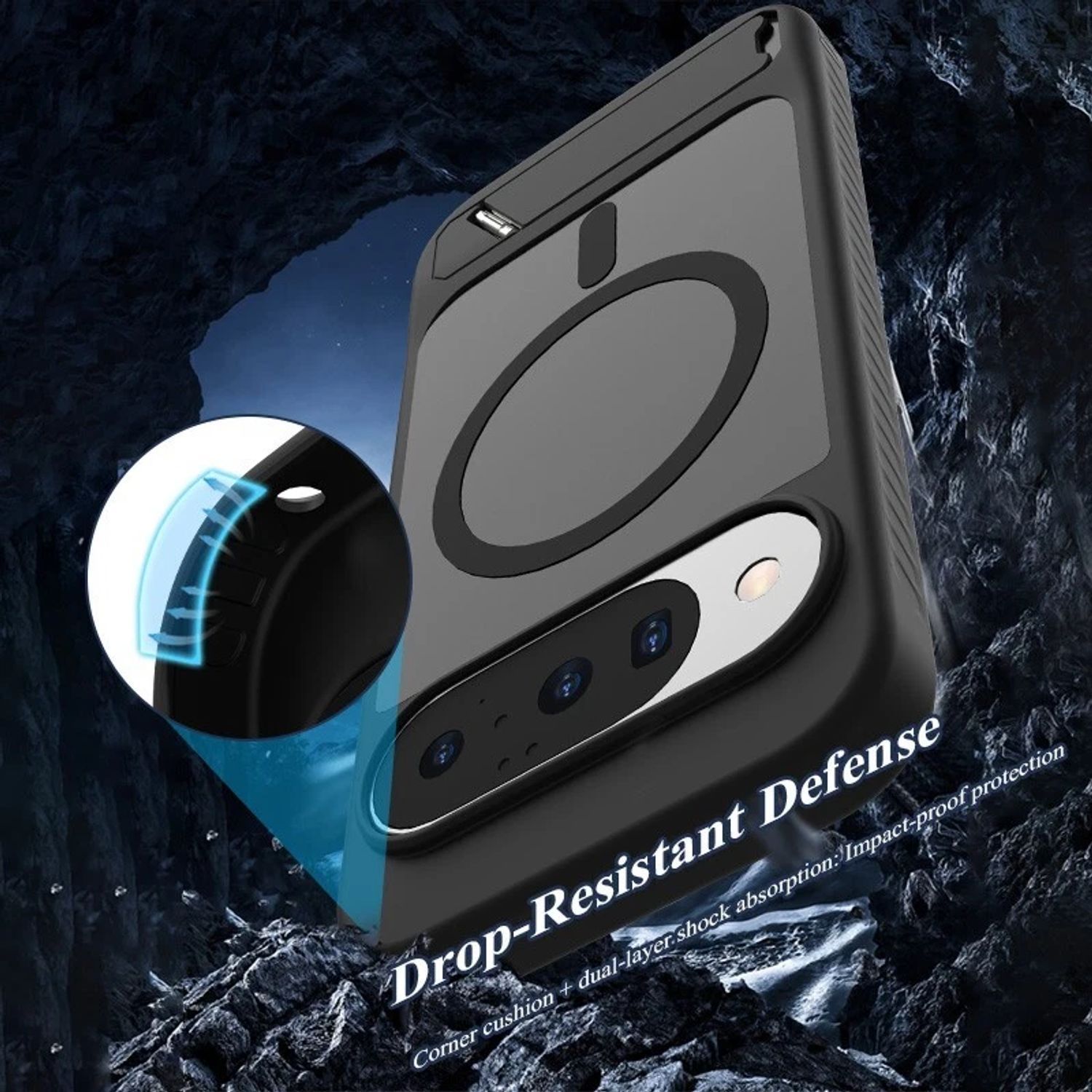 Husă magnetică pentru Google Pixel 10/10 Pro, suport pentru încărcare wireless și stand integrat, negru, TPU