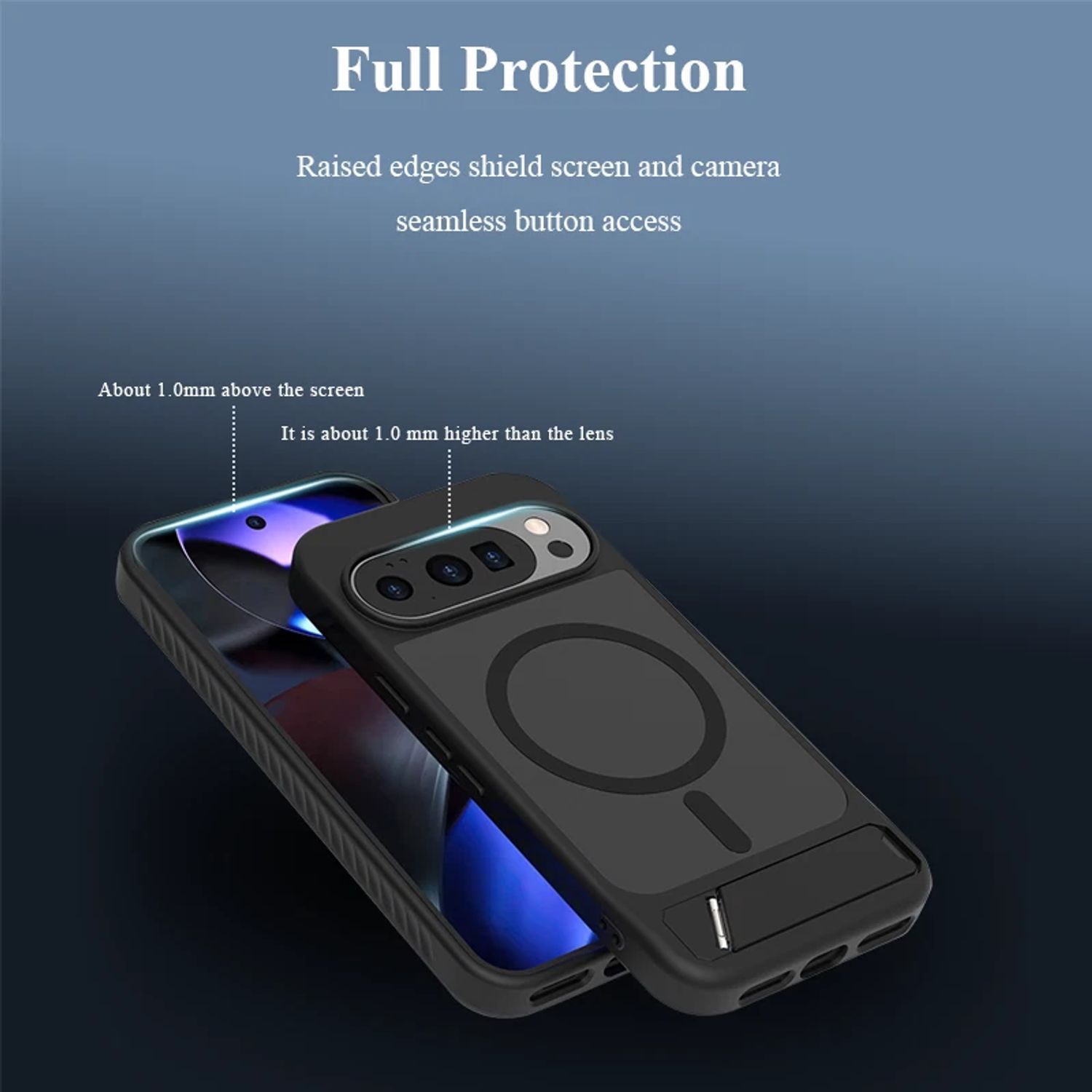 Husă magnetică pentru Google Pixel 10/10 Pro, suport pentru încărcare wireless și stand integrat, negru, TPU