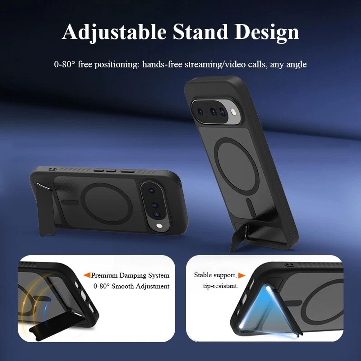 Husă magnetică pentru Google Pixel 10/10 Pro, suport pentru încărcare wireless și stand integrat, negru, TPU