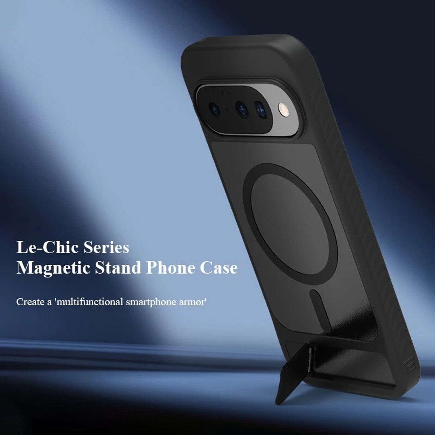 Husă magnetică pentru Google Pixel 10/10 Pro, suport pentru încărcare wireless și stand integrat, negru, TPU