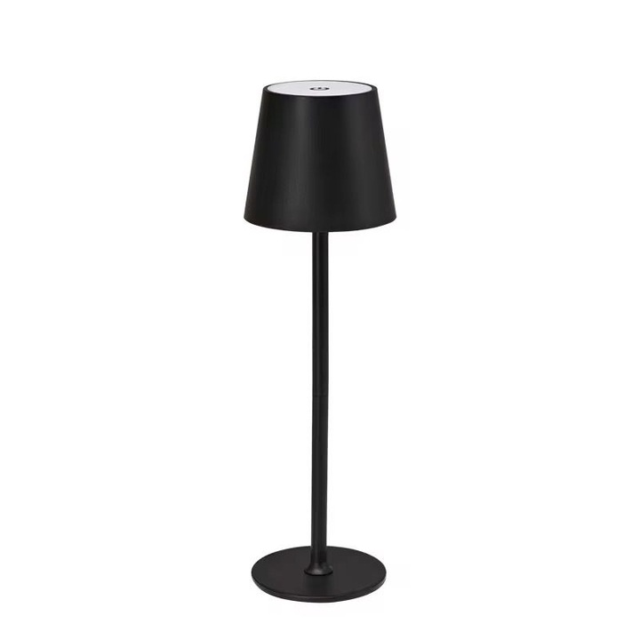 Lampa de masa touch LED tip veioza ambientala, baterie reincarcabila USB integrata, fara fir, senzor tactil pentru schimbarea intensitatii, 3 moduri iluminare, reglabila pe inaltime, pentru interior, 2700K-6000K, material metalic, 38x11cm, negru mat