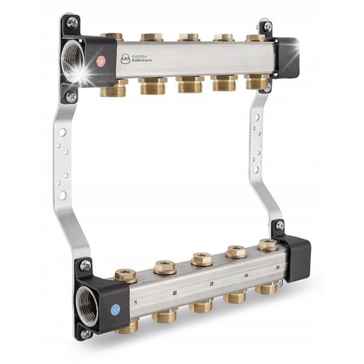 KAN-therm InoxFlow osztó-gyűjtő 10 körös, rozsdamentes acél, G 3/4", 1 1/4"