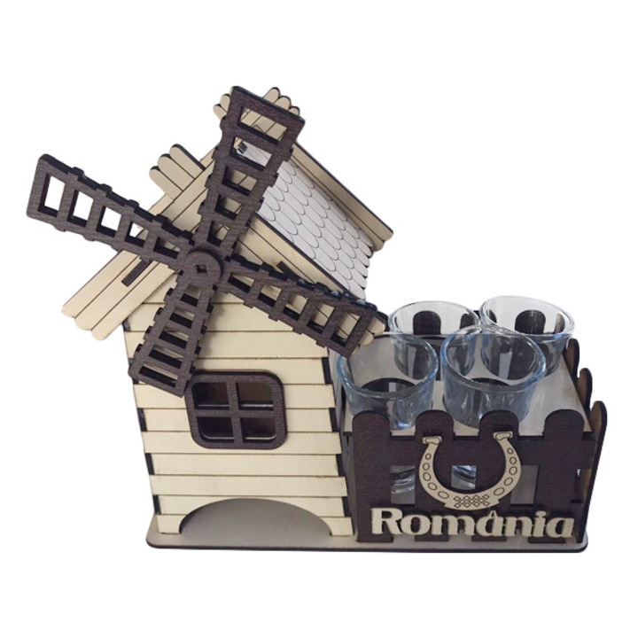 Set suport pahare Euro Sangift, decoratiune moara, 4 pahare, 22x23x9, 5cm