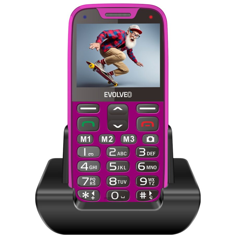 Telefon mobil Evolveo EasyPhone XR, pentru seniori cu suport de incarcare, 32 MB, 2G, Roz